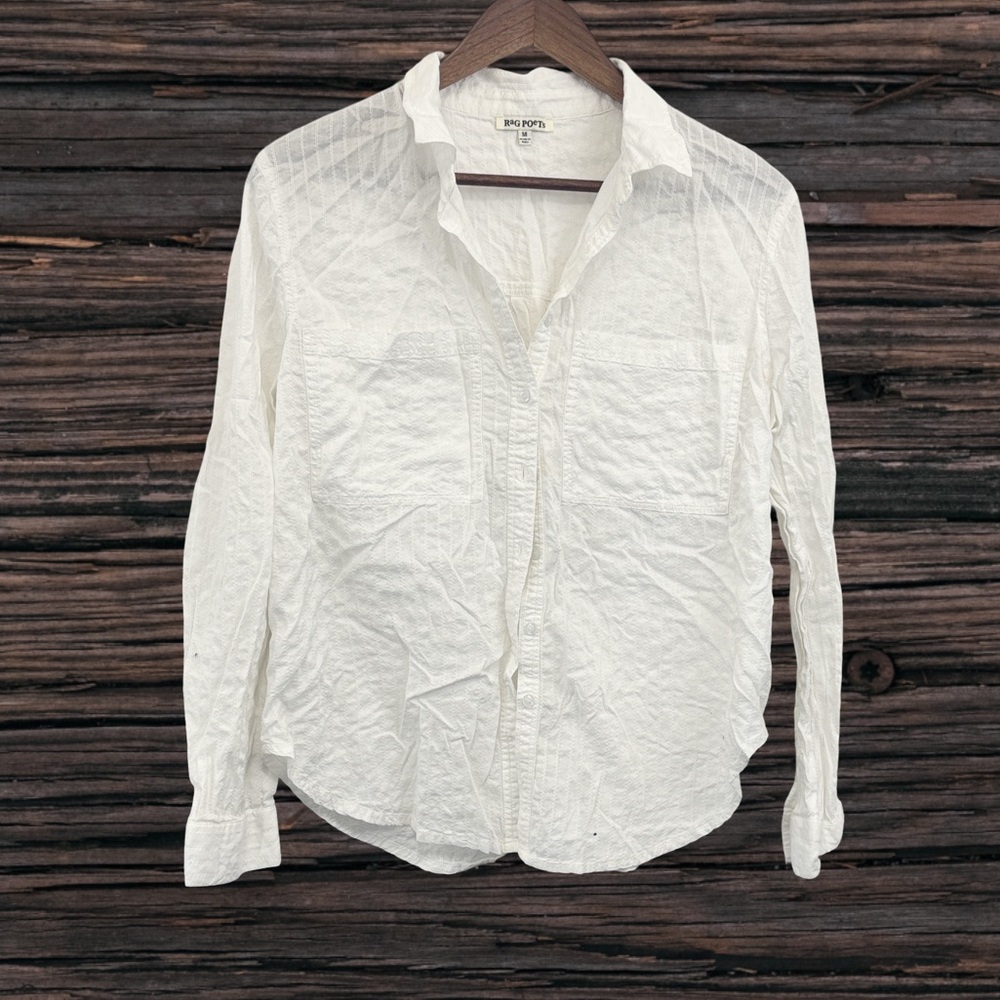 Rag Poets Women's Elegant White Button Down Shirt